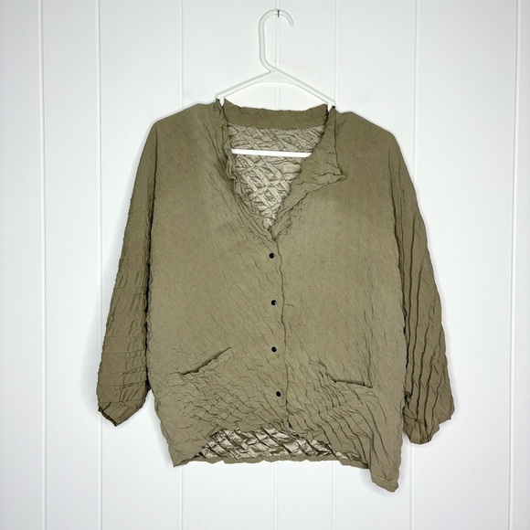 Babette Crinkle Top Anthropologie Snap Button Tan Brown Laganlook Size Small - Picture 1 of 9